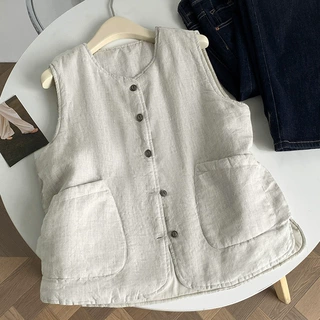 实怕麻棉服马甲女保暖文艺复古棉袄马夹女