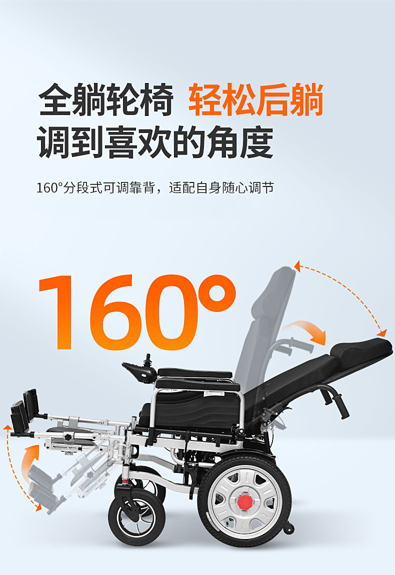 Yingkang Electric Wheelchair for the Elderly, Adjustable Fully Reclining Portable Foldable Multi-Functional Four-Wheel Scooter for the Elderly