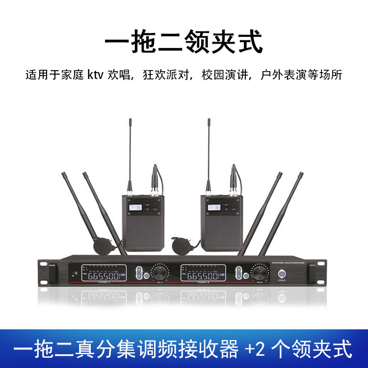 Micrófono inalámbrico de diversidad real profesional un arrastre dos collar clip micrófono canto en casa micrófono inalámbrico profesional rendimiento Conferencia
