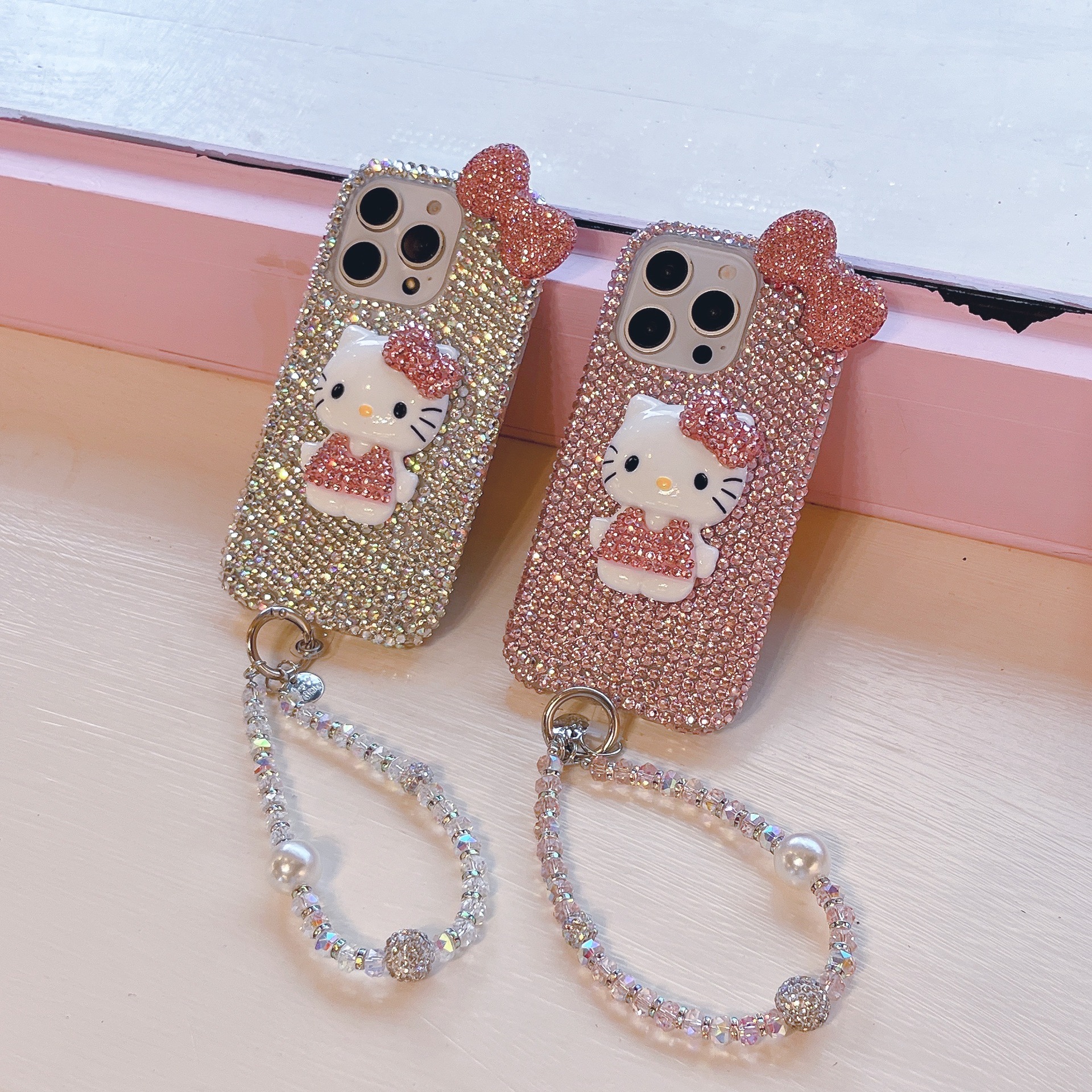 Luxurious Full Diamond Suitable for Apple 16Promax Mobile Phone Case DIY Bracelet Diamond Hello Kitty Apple 16/15 Protective Cover