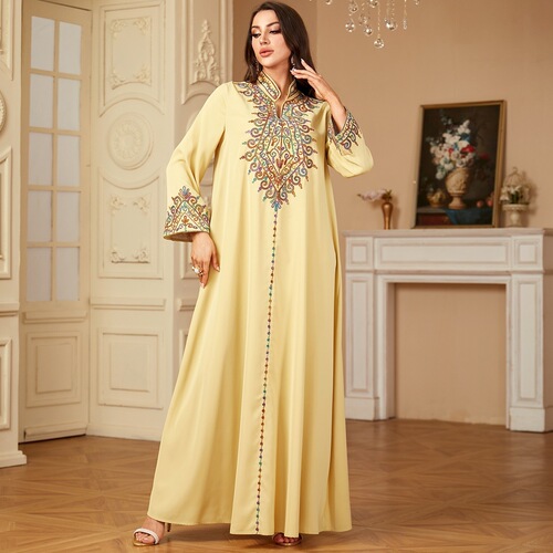 Casual robe embroidered V-neck dress jalabiya robe Southeast Asia