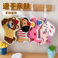 かわいい漫画のキッチンの見栄えの良いクマ、子犬、ウサギのハンギングハンドタオル、吸水性のある厚手のハンカチと雑巾