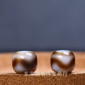 Natural Xizang-Style Tiger Tooth Dzi Agate Old Material Barrel Beads Accessories DIY Buddhist Bead Bracelet Necklace Pendant Spacer Beads
