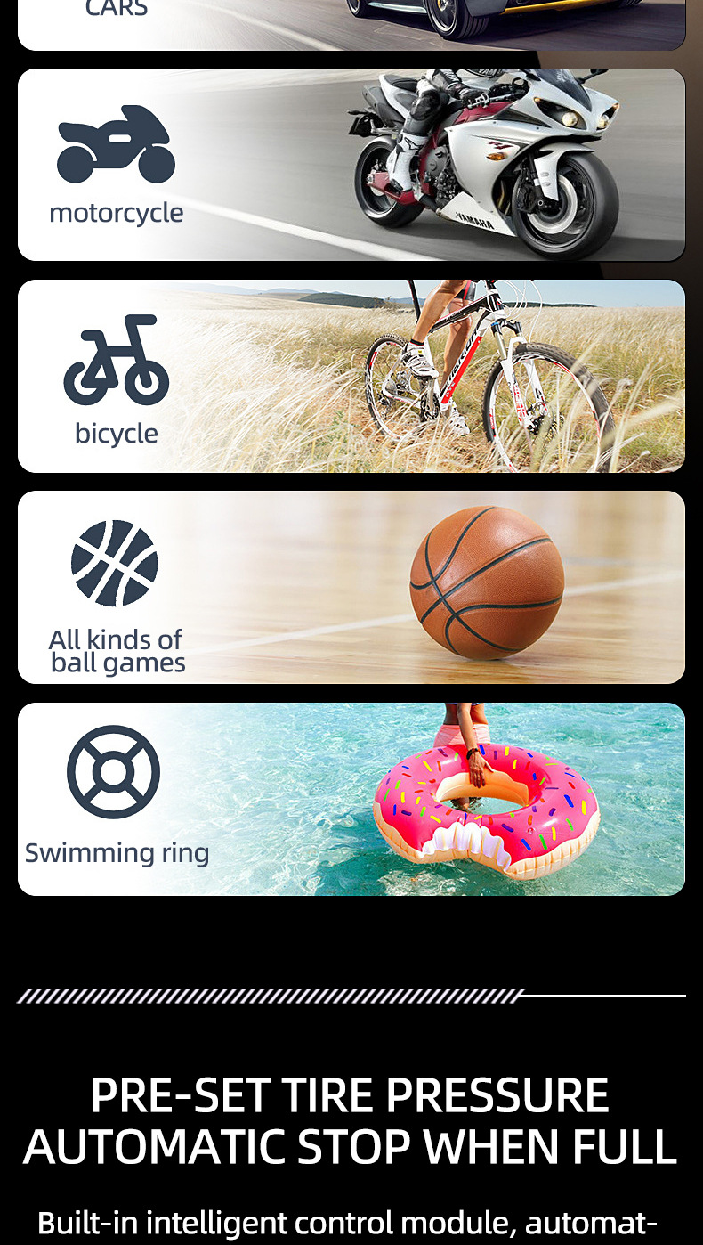 Customized 25-cylinder car air pump with automatic charging and shut-off, smart wireless portable tire, ball, and kayak inflator