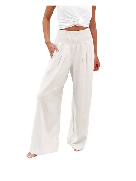 Amazon Spring and Summer European and American Women's Clothing Solid Color Cotton and Linen Loose Flared Casual Beach Vacation Long Pants Women's Clothing