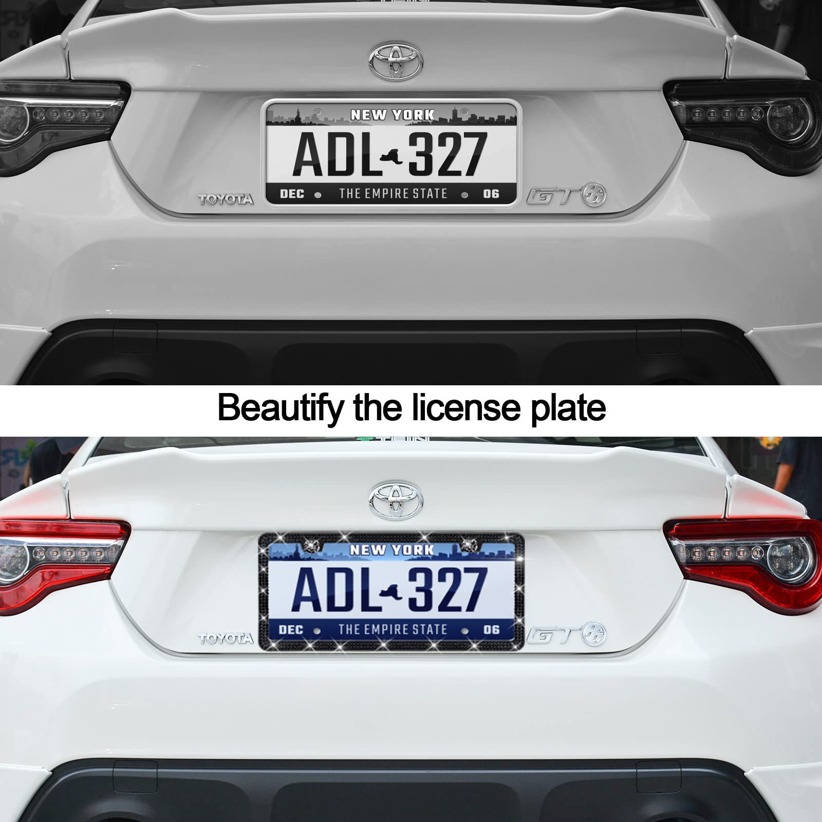 Car license plate frame with diamonds, high-end cross-border crystal diamond license plate holder, simple and stylish, US standard license plate frame for women