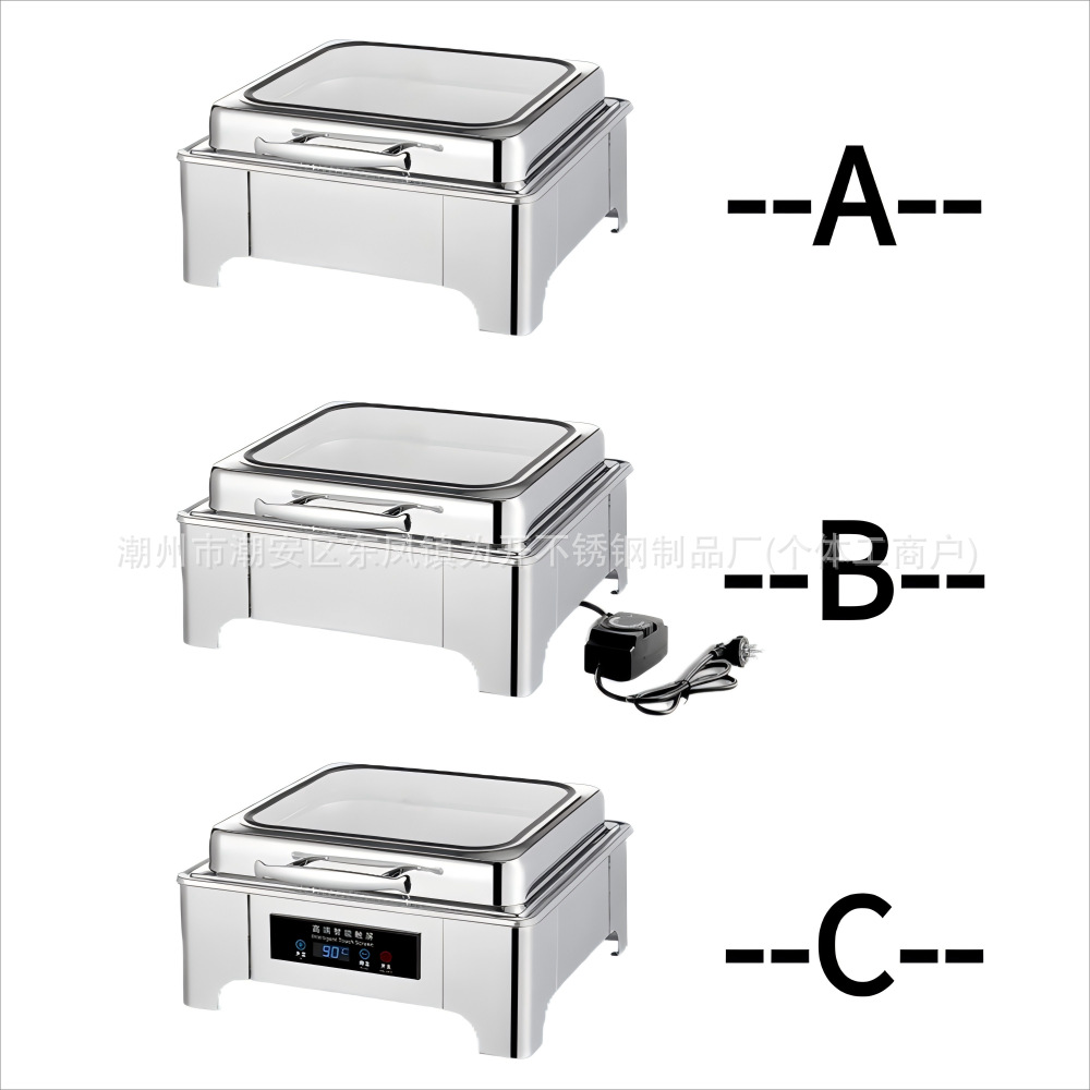 Estufa eléctrica de acero inoxidable para buffet, estufa visual para buffet, olla para calentar desayunos de hotel, vajilla, temperatura constante, control inteligente de temperatura.