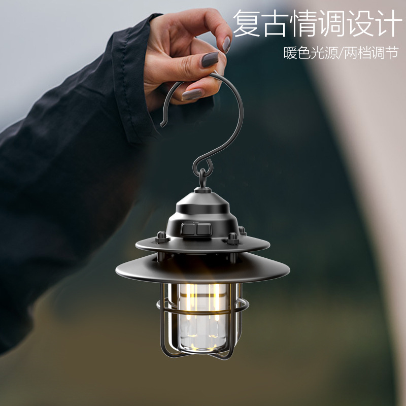 Metal retro al aire libre tienda de campaña campamento luz recargable iluminación atmósfera luz resistencia linterna camping portátil