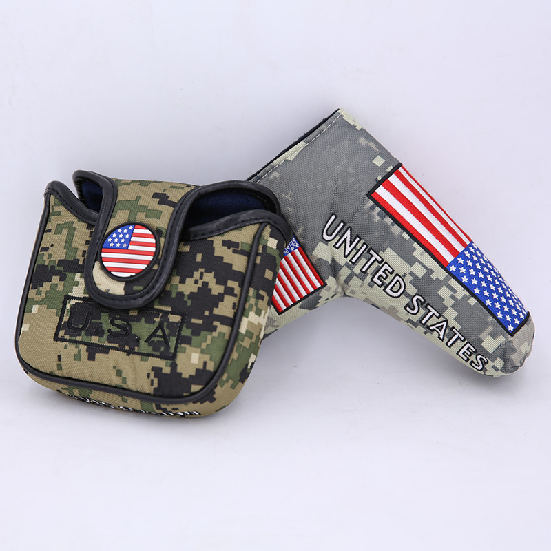 Golf camuflaje bordado putter cubierta cuadrado putter cabeza cubierta protectora nylon hebilla magnética a la imagen
