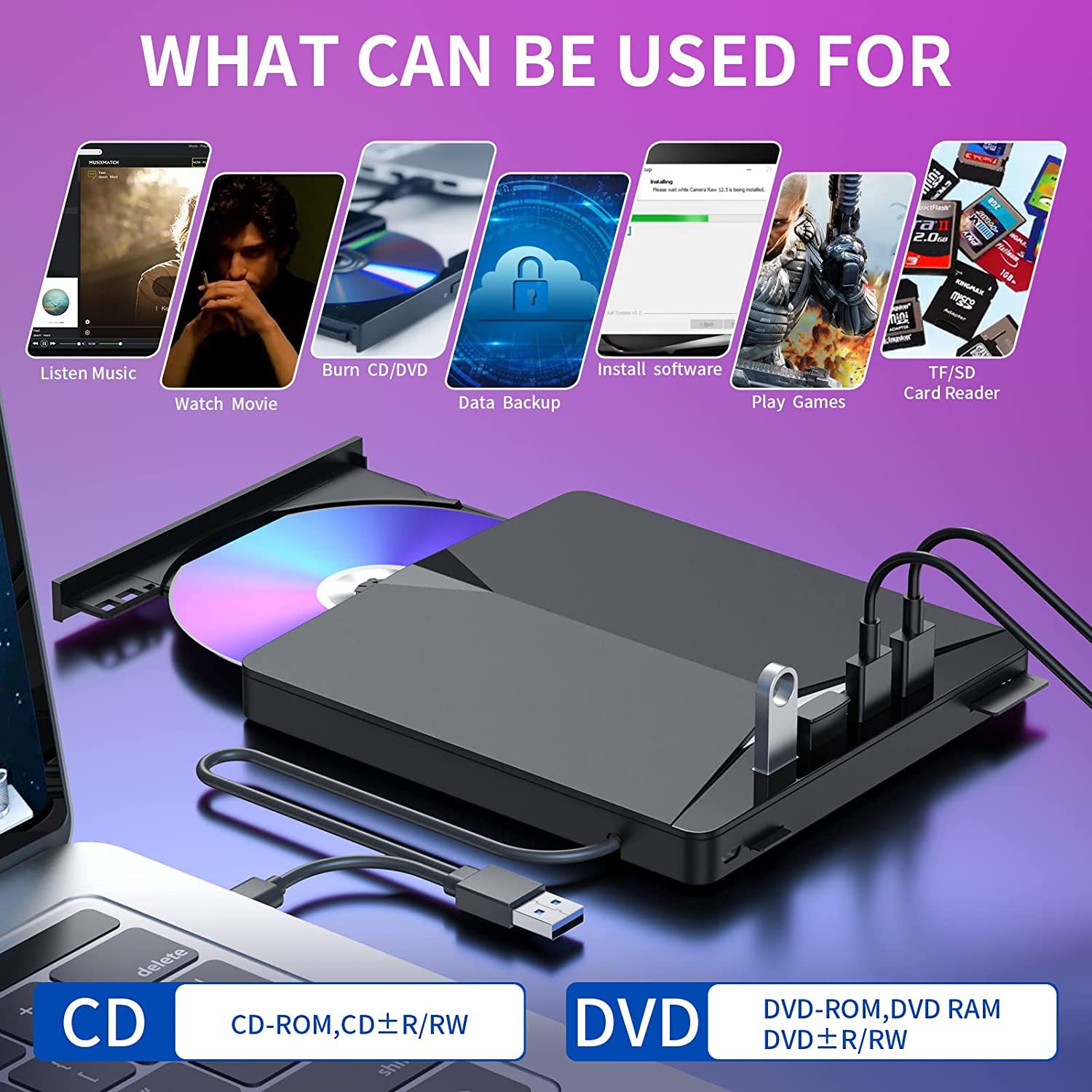 TYPE-C 3.0外置移动USB光驱DVD/CD多功能刻录机多用接口电脑通用