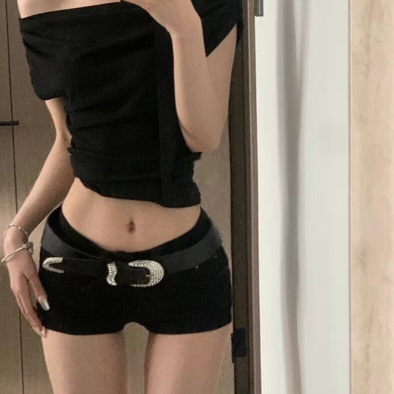 American Hot Girl Low-Waist Tight Elastic Denim Shorts Women's Summer New Slimming Wide-Leg Hip-Hugging Hot Pants