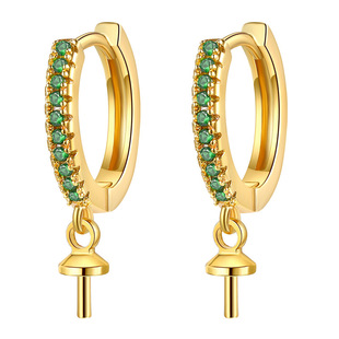 [Factory] E-commerce Explosions Copper Embryo 925 Character Printing Green Zirconium Stone Ear Buckle Accessories Ear Ring Buckle Jewelry Wholesale