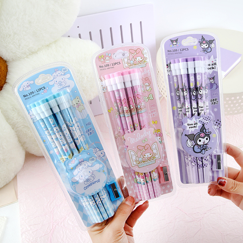 dibujos animados HB lápiz de escritura de estudiantes de primaria rodilla 12 con cuchillo de lápiz de alto valor de aprendizaje de papelería al por mayor
