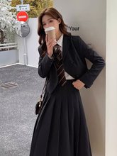 学院风西装套装裙春秋款大学生JK制服校供高中生班服高腰百褶长裙