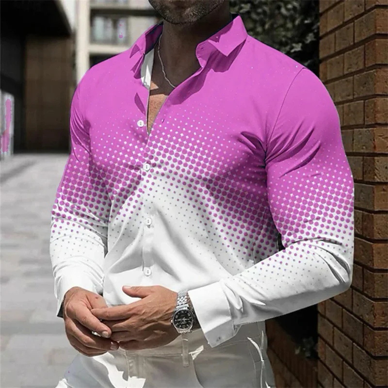 Diseño de hombre estilo degradado 2024 otoño suelto casual manga larga solapa botón camisa MB12