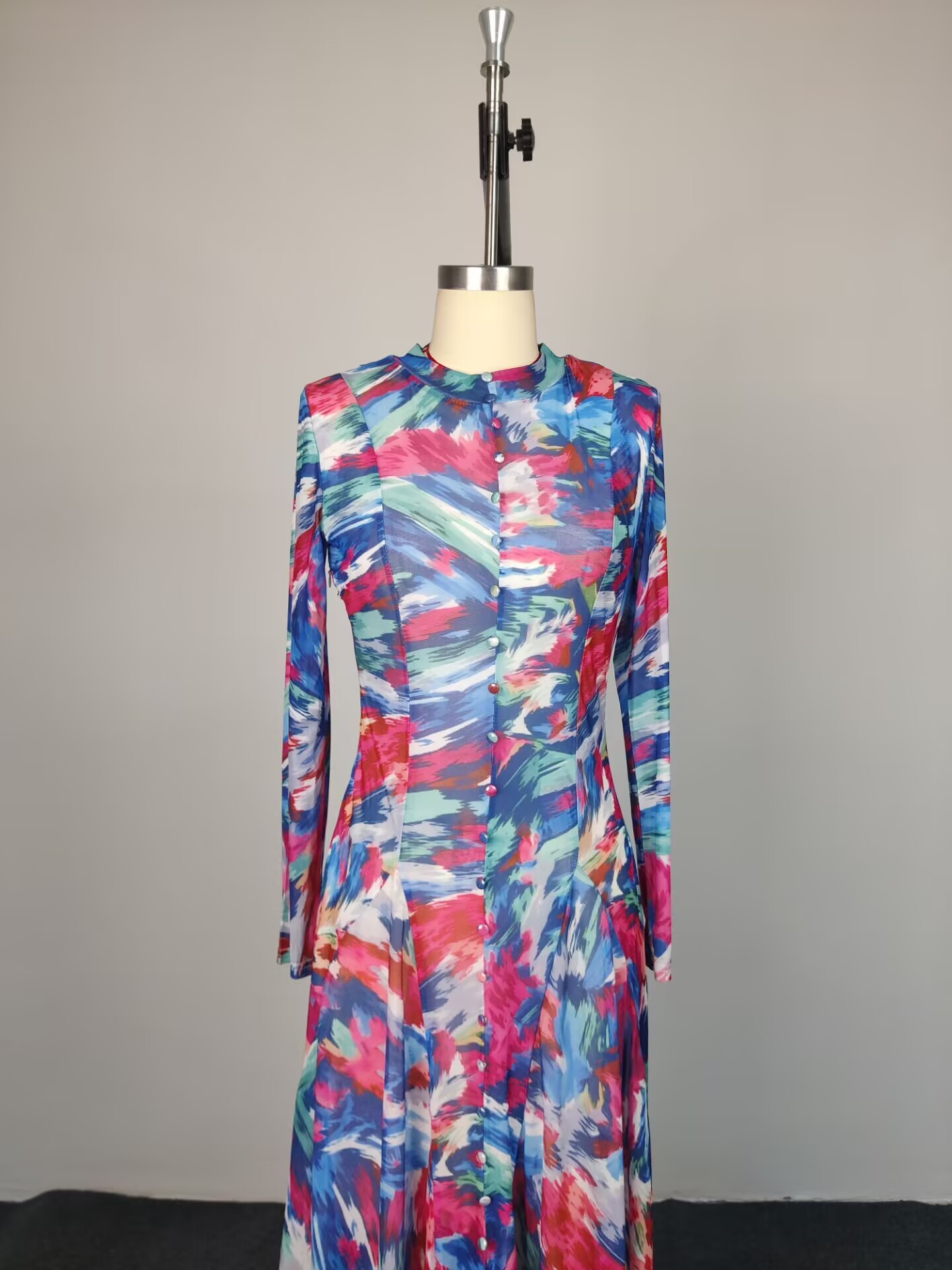 Women's Elegant Floral Maxi Dress – Long Sleeve Round Neck Bodycon Midi Dress With Fitted Waist Rsatile For Work & Events_ecoleips.com