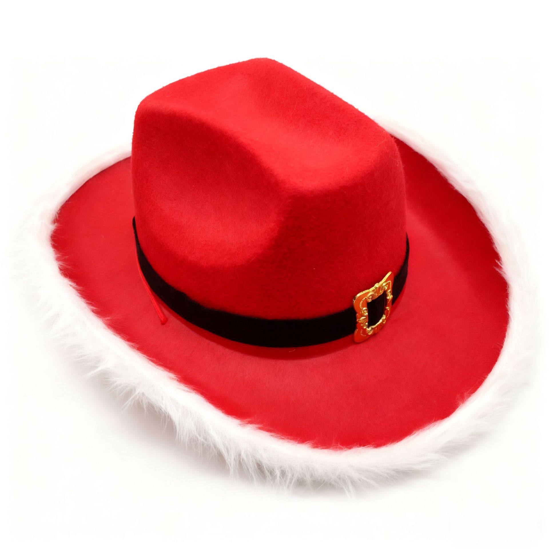 Europa y Estados Unidos transfronterizos sombreros de vaqueros de Navidad bordes rojos sombreros de vaqueros Santa Claus bordes de nieve sombreros de vaqueros