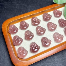 天然草莓晶佛公大肚佛弥勒佛吊坠水晶雕刻件diy项链挂件配件批发