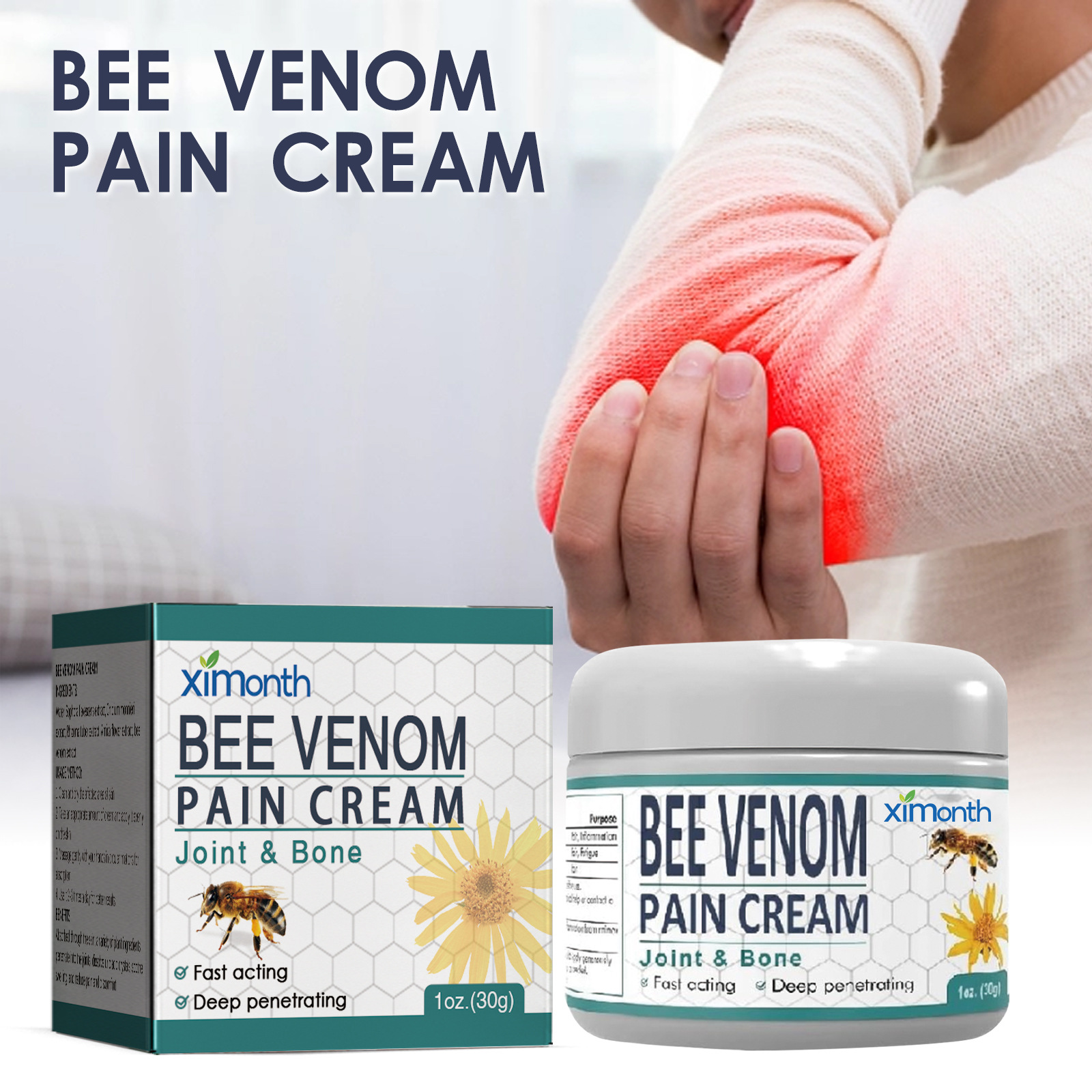 Ximonth Bee Venom Joint Ointment Daily Joint Care Cream for External Application on Knees, Non-Sticky Care Cream