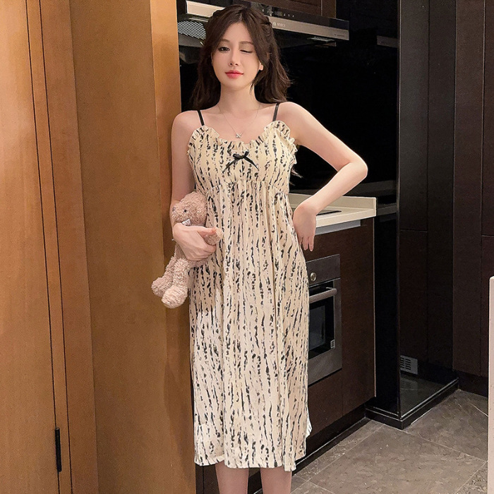 Verano con almohadilla de pecho pijama largo mediano pijama mujer nubes de algodón dulce lindo estudiante vestido de ropa casera casual