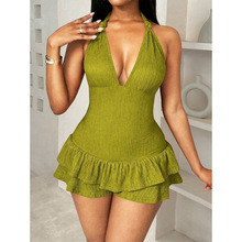 W 24433 Pleated Deep V Camisole Dress ������ V ��������ȹ