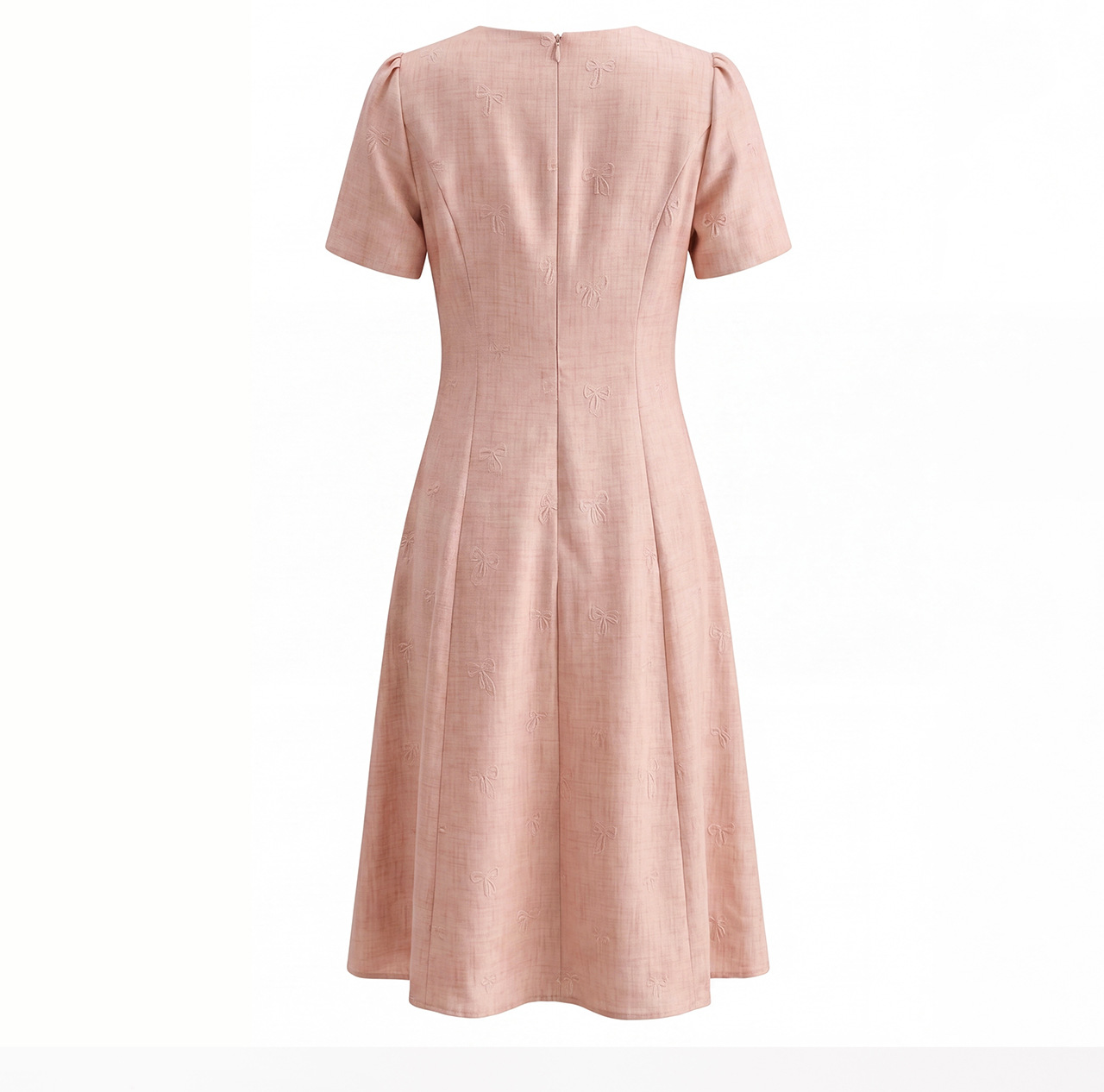 Đầm chữ A nữ cao eo họa tiết jacquard nơ — màu hồng chi tiết 22