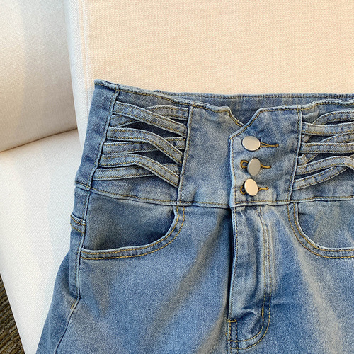 Women's High-Waisted Denim Shorts, Loose and Slimming, Single Button A-Line Wide Leg Shorts for Spring and Summer