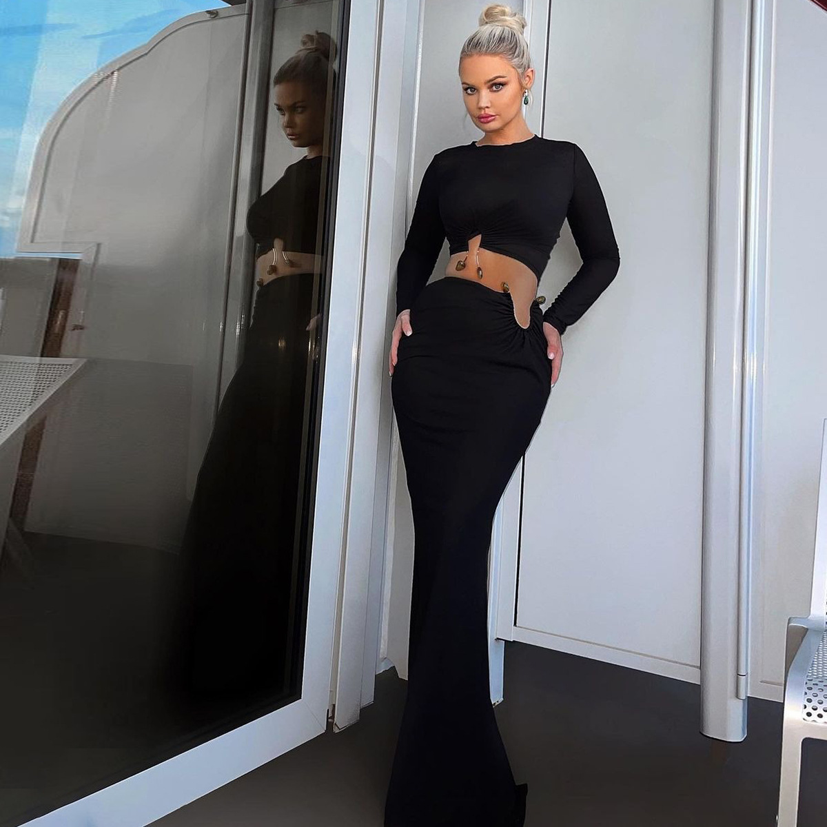 2024 Autumn Winter European And American Hot-Selling Women's Fashion New Fashionable Crop Top Long Sleeve Slim Fit Skirt_ecoleips.com