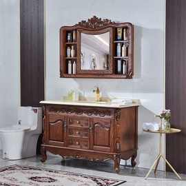 欧式浴室柜红橡木梳洗柜洁具洗手洗脸台盆落地式美式卫浴镜柜组合