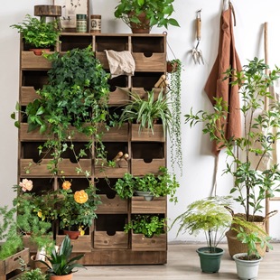 Runjia Home Pastoral Style Balcony Green Plant Cabinet Multifunctional Solid Wood Drawer Storage Cabinet Chest of Drawers Movable Storage Y^