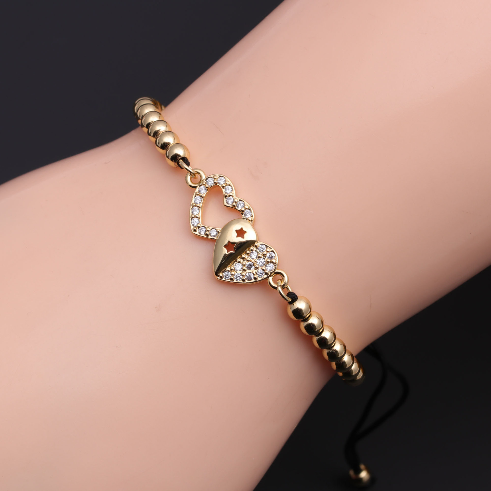 copper zircon heart jewelry Europe and the United States star adjustable bracelet