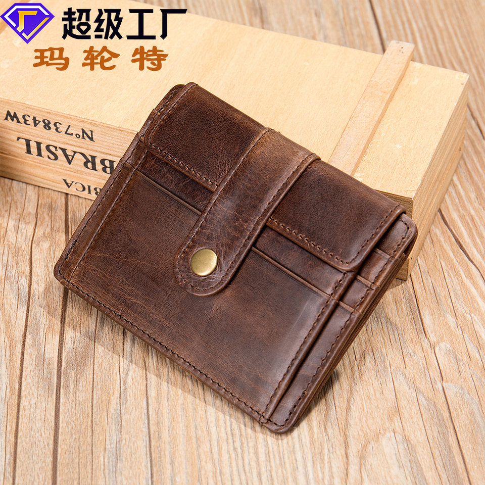 Ví nam da bò thật lớp đầu tiên dạng gấp đôi nhiều ngăn đựng thẻ, kiểu thời trang giản dị — Màu cà phê, Màu nâu ngựa điên, Màu xanh lá, Màu đen