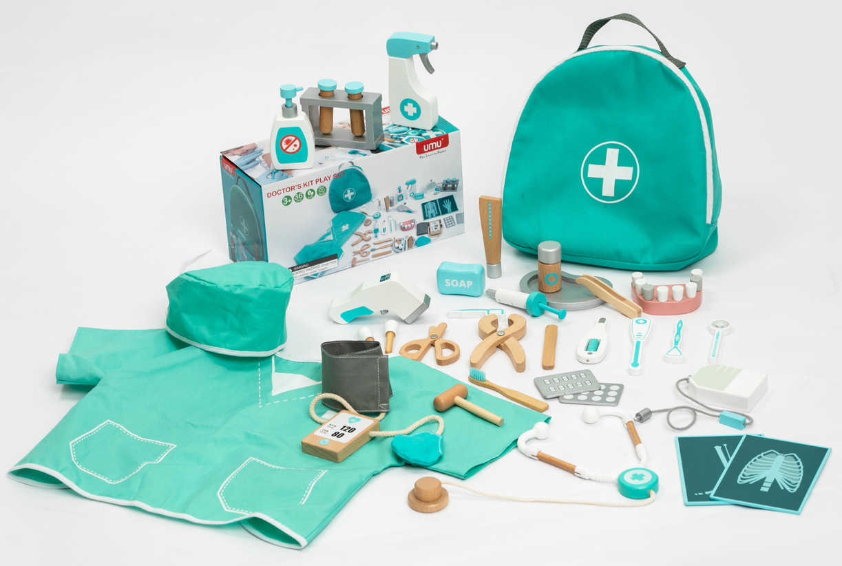 Juego de rol infantil juego de dentista juego de maquillaje de Casa simulación de madera bolsa médica entre padres e hijos herramientas médicas interactivas