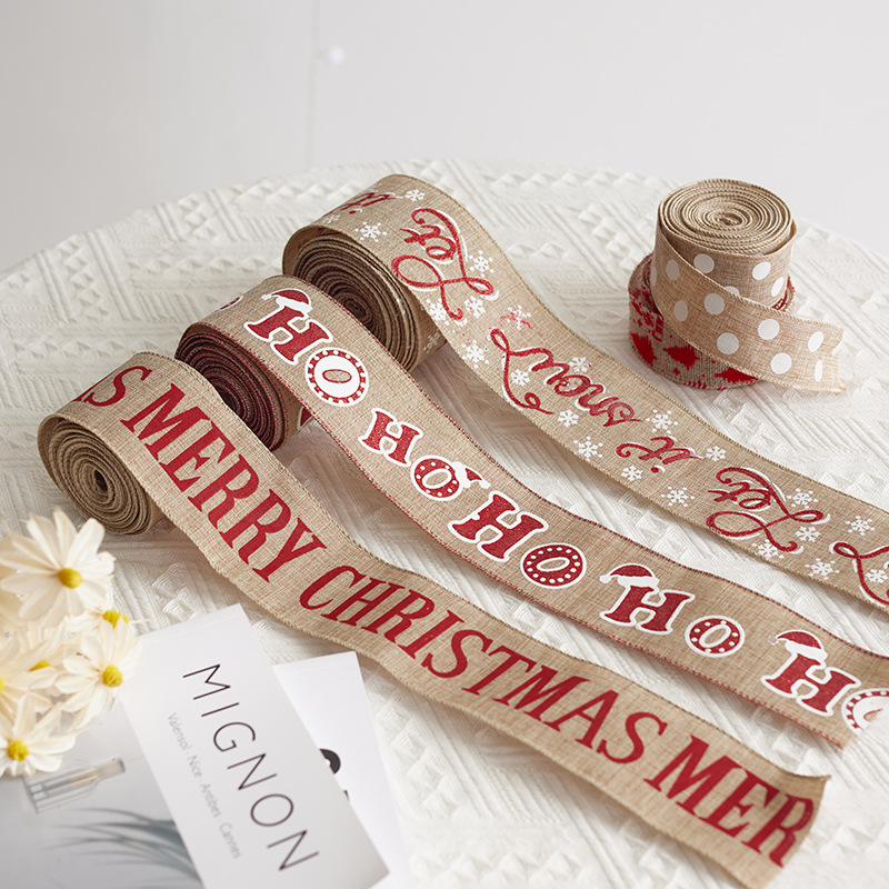 Buscando madera colgante de árbol de Navidad cinta DIY arco material decoración 5cm cinta de Navidad impresión lino