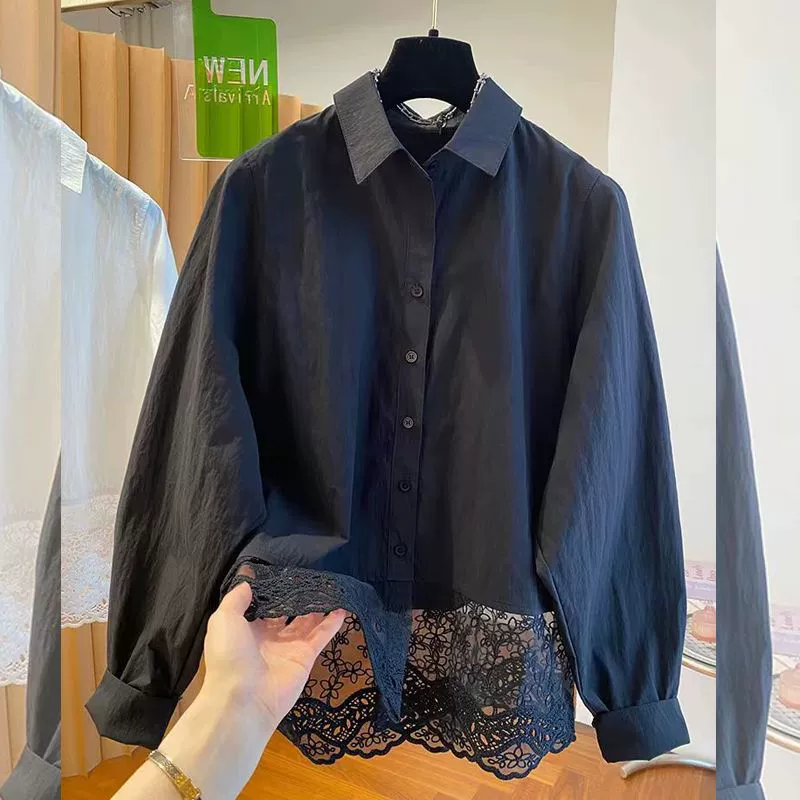 Весенняя кружевная белая рубашка, тренд сезона, западный стиль, oversize