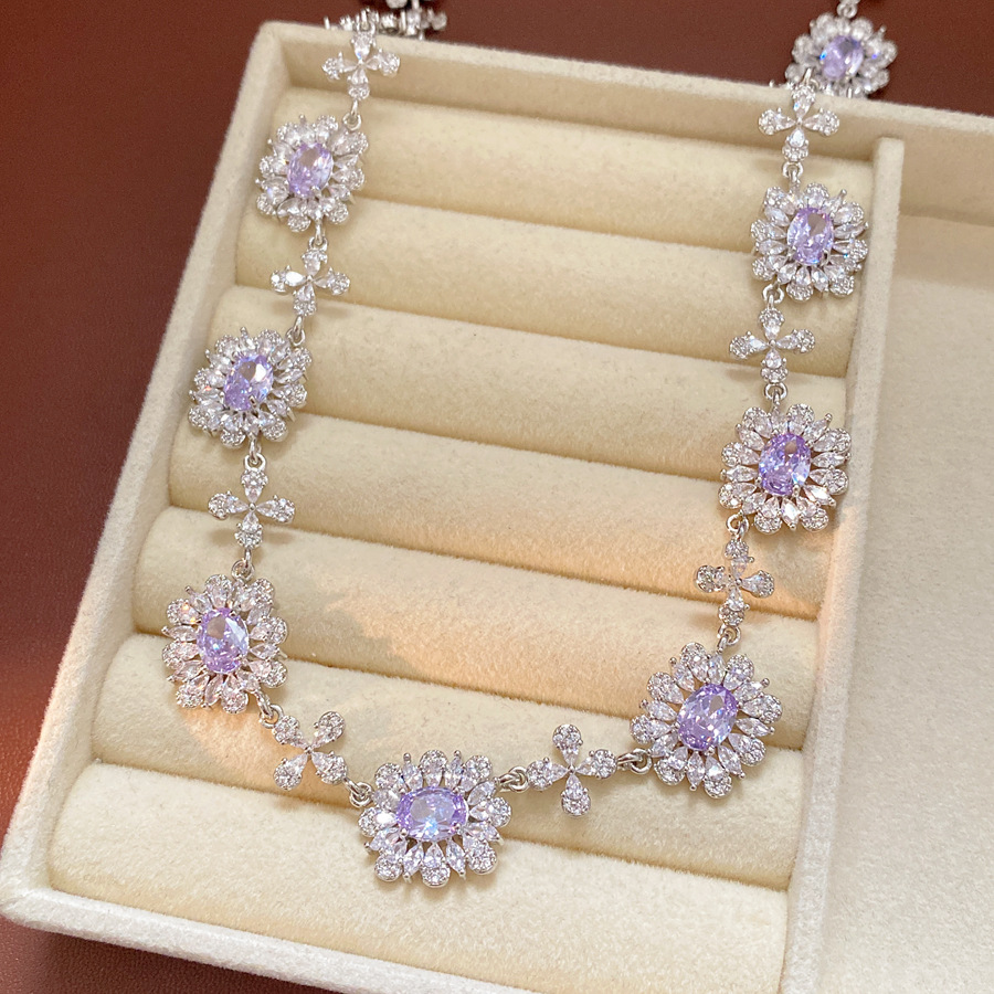 Medieval vintage zircon collar de flores lavanda lujo ligero nicho clavícula retro conjunto de joyas exquisitas