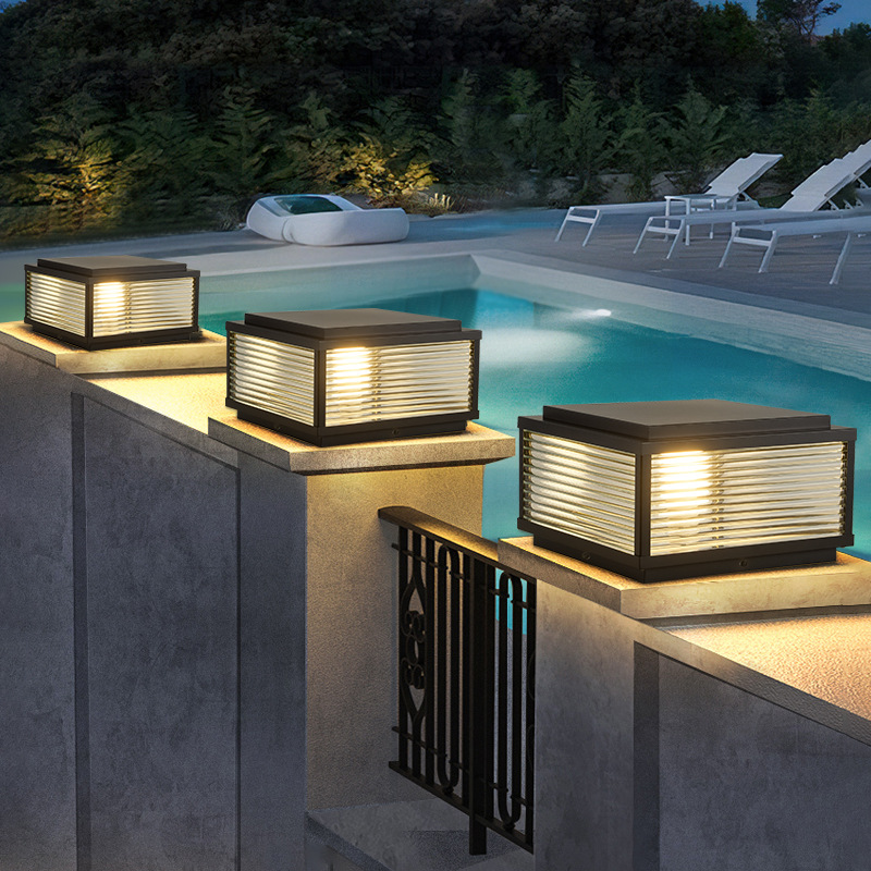 Impermeable solar al aire libre patio al aire libre lámpara de cabeza de columna de inducción LED vidrio de aluminio chino paisaje jardín lámpara de pared