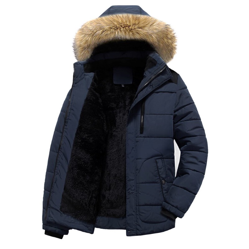 Cross-border Winter Men's Wool Collar Hooded Cotton-padded Coat Thickened and Velvet Jacket Men's Cotton-padded Coat for Middle-aged and Elderly Dad's Clothes Cross-border Winter Men's Wool Collar Hooded Cotton-padded Coat Thickened and Velvet Jacket Men's Cotton-padded Coat for Middle-aged and Elderly Dad's Clothes