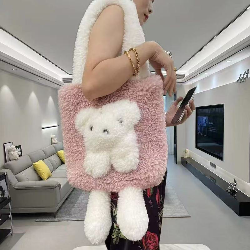 新款考拉熊毛绒托特女士单肩包大容量女可爱卡通小熊斜挎手提包包|undefined