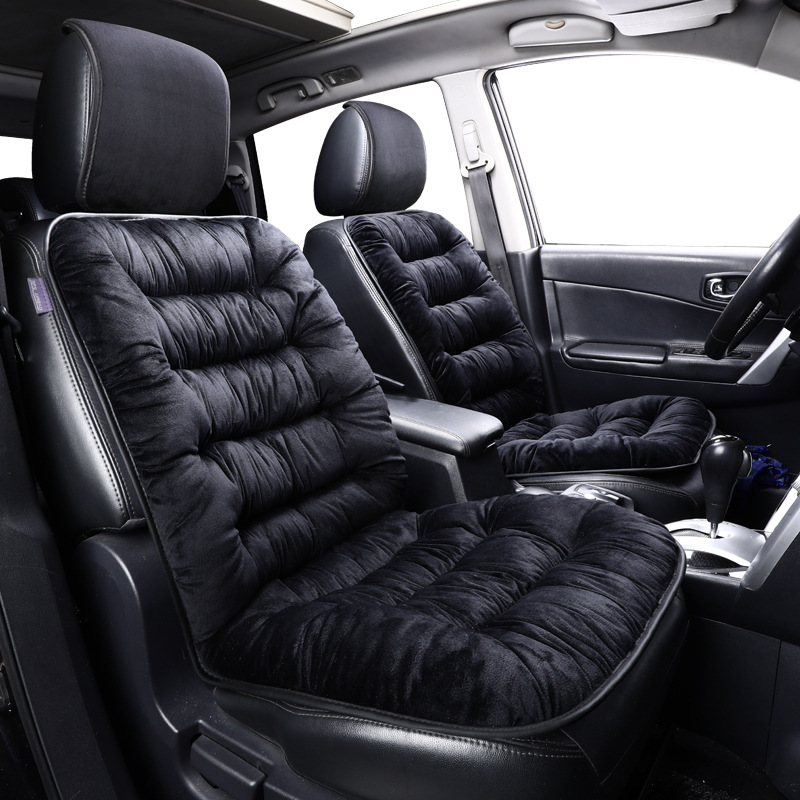 Universal Thickened Plush Car Seat Cushion Winter Warm Seat Cover Universal (Seat cushion, seat cover) - black-single-seat-universal