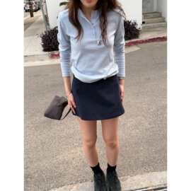 部分现 2026春季新款韩国设计师ribb*nbit清冷简约A字短款半身裙