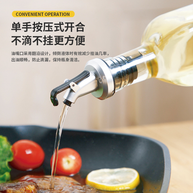 Venta al por mayor botella de aceite de vidrio creativo prensa de aceite de hogar olla de salsa de soja botella de vinagre botella de condimento suministros de cocina botella de aceite de acero inoxidable