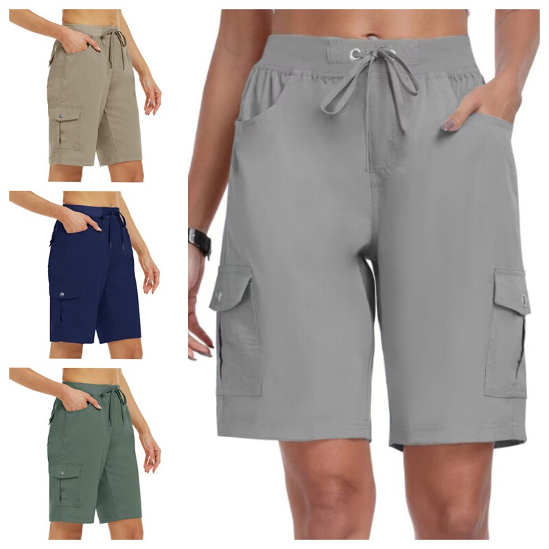 New cross-border women's workwear shorts with multiple pockets, lightweight and quick-drying, suitable for outdoor running and summer travel