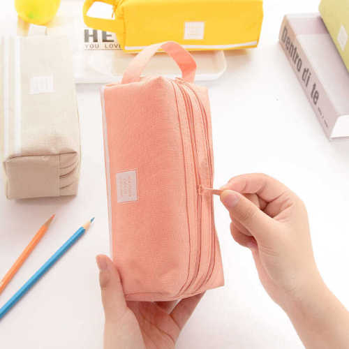 Korean version of large-capacity pencil bag double-layered Oxford cloth pencil bag for primary school students zipper portable learning stationery bag custom picture