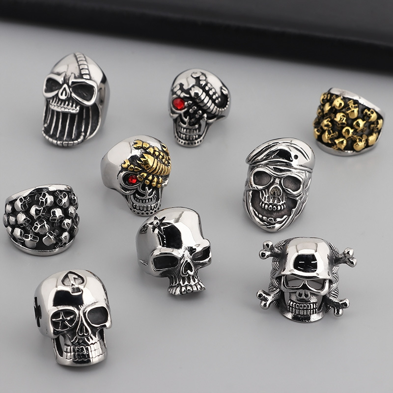 Punk Skull Titanium Steel Plating Men's Rings display picture 1