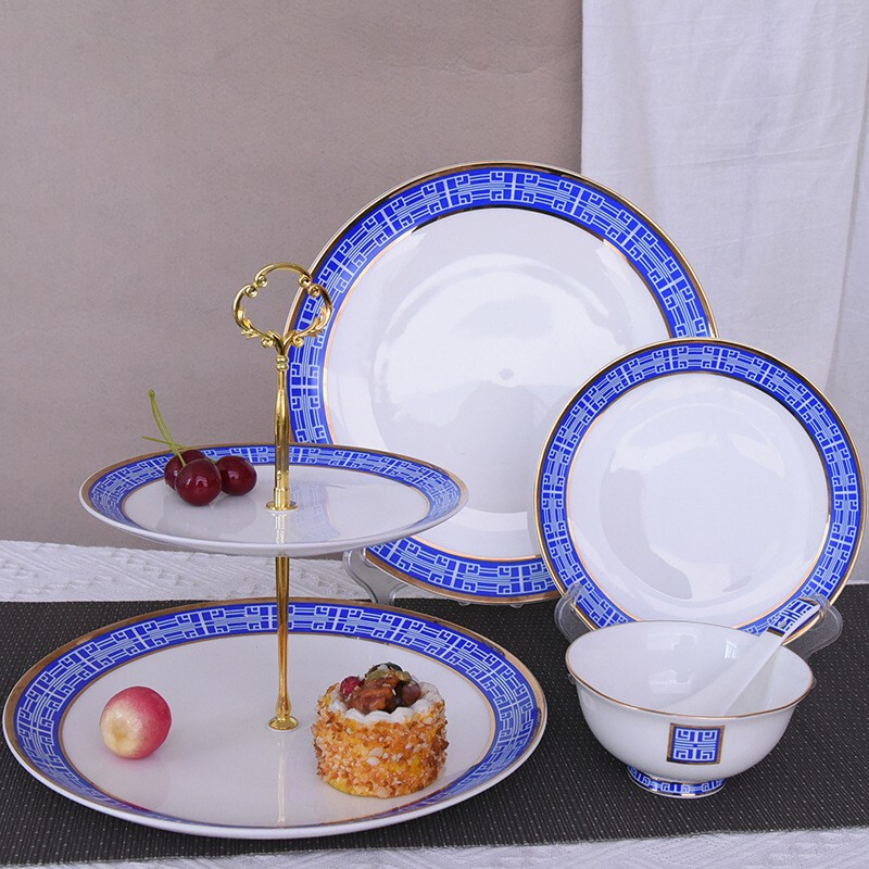 Ceramic Simple Nordic Dishes Western Tableware Household Dishes Double-Layer Cake Plate Bone China Tableware Set