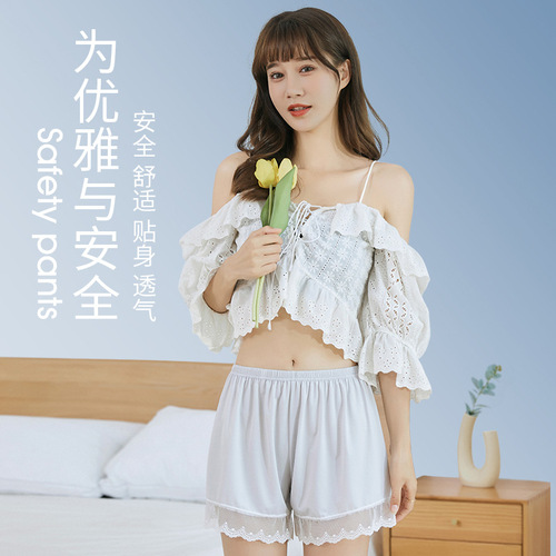 Summer new style women's safety pants that can be worn outside, anti-exposure three-point leggings, lace thin ice silk loose shorts