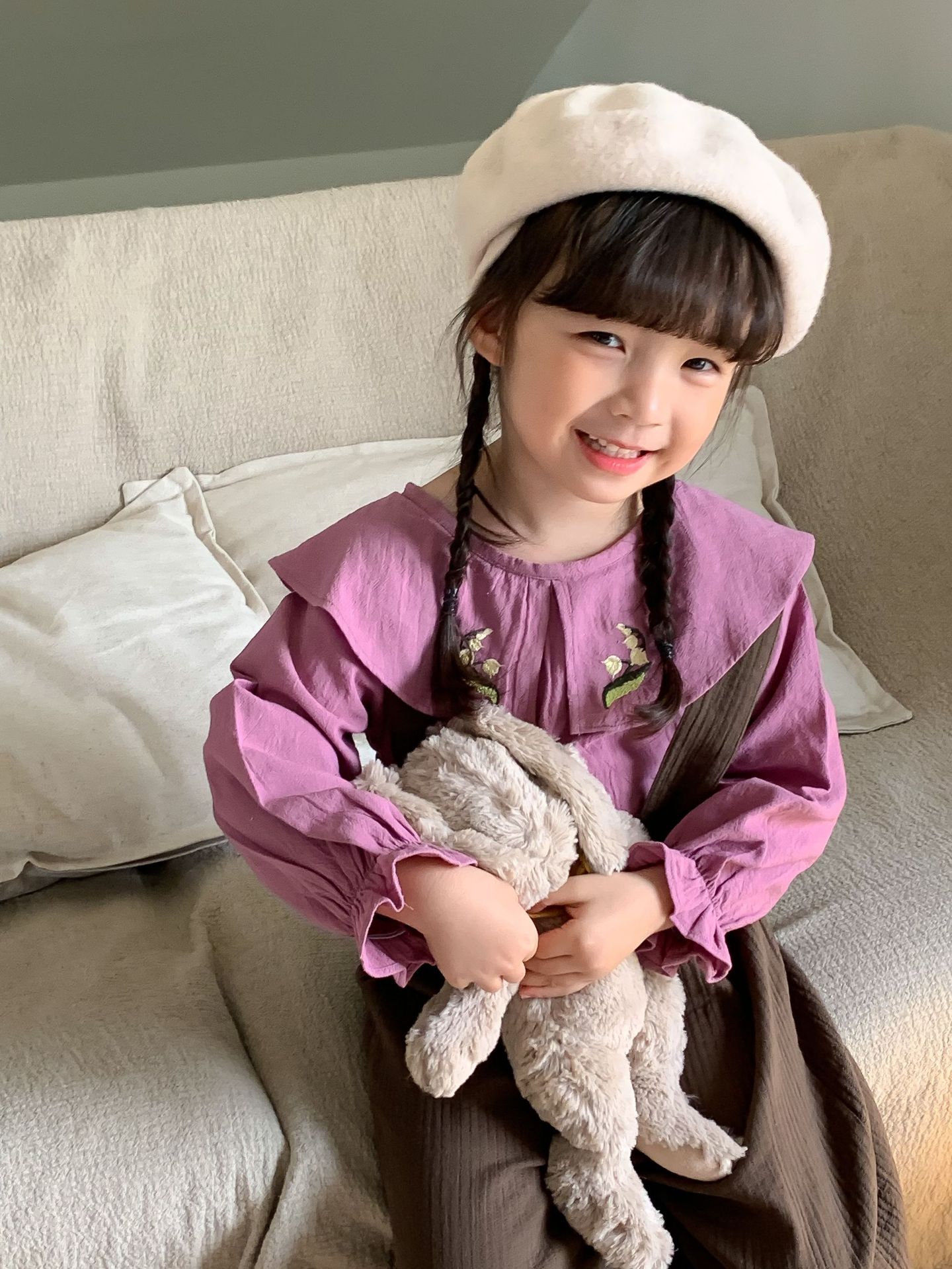 Campo DE TRIGO 2023 primavera y otoño nueva Corea del Sur camisa de cuello de muñeca para niños camisa de manga larga de encaje bordado