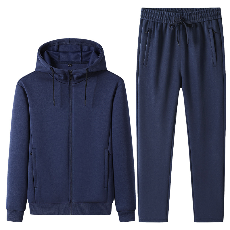 Traje deportivo de algodón transfronterizo para hombres primavera y otoño running cardigan con capuz, chaqueta, pantalones rectos, tamaño grande de dos piezas