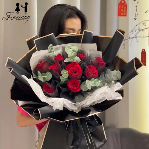 Zexiang Korean translucent waterproof matte paper thickened gold edge jelly film solid color matte flower wrapping paper